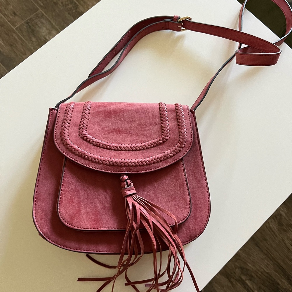 Burgundy Braid-Trim Crossbody Bag
